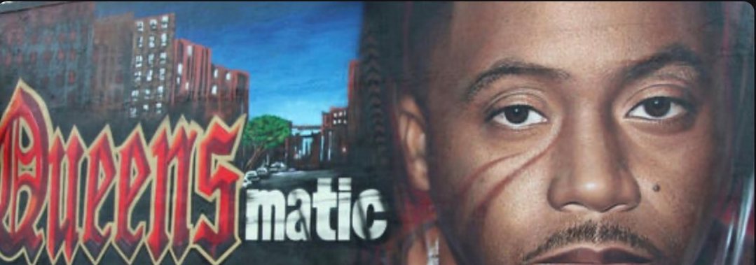 Queens mural with Queens lettering and a painted portrait